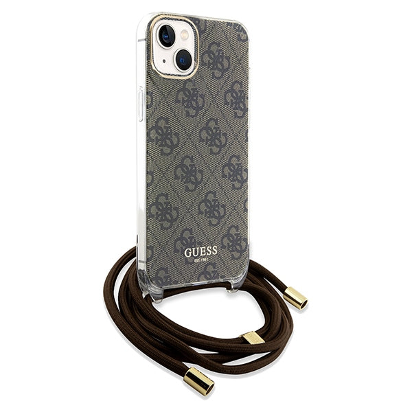 GUESS Crossbody Cord Handy Hülle Case 4G Logo für iPhone 13 / 14 / 15 Braun