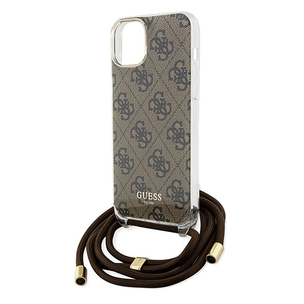 GUESS Crossbody Cord Handy Hülle Case 4G Logo für iPhone 13 / 14 / 15 Braun