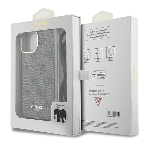 GUESS Crossbody Cord Handy Hülle Case 4G Logo für iPhone 15 Pro Max Braun