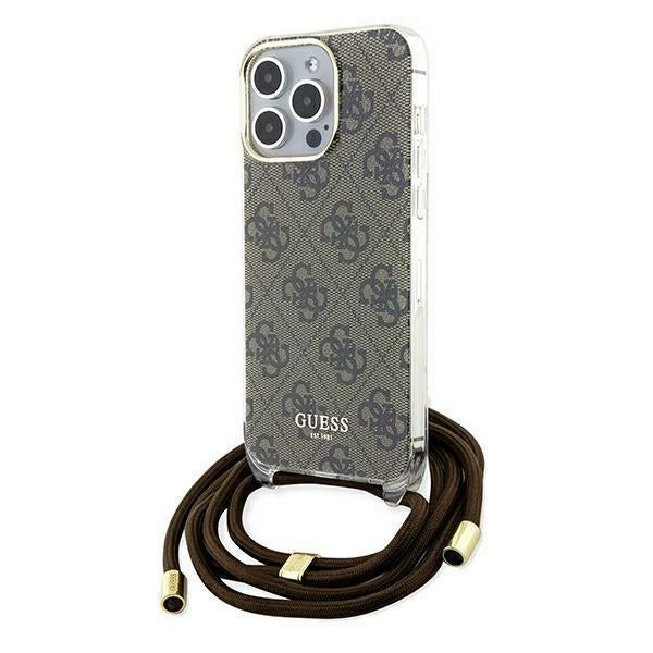 GUESS Crossbody Cord Handy Hülle Case 4G Logo für iPhone 15 Pro Max Braun