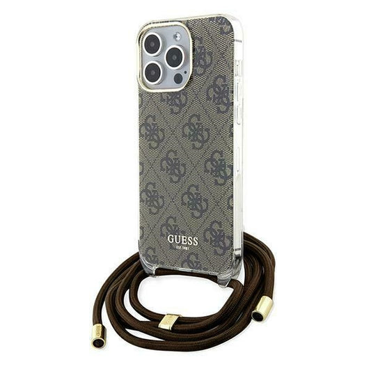 GUESS Crossbody Cord Handy Hülle Case 4G Logo für iPhone 15 Pro Max Braun