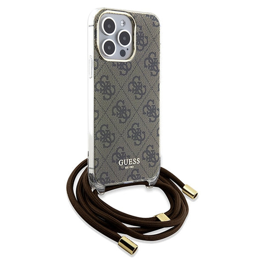 GUESS Crossbody Cord Handy Hülle Case 4G Logo für iPhone 15 Pro Braun