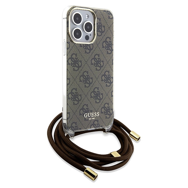 GUESS Crossbody Cord Handy Hülle Case 4G Logo für iPhone 15 Pro Max Braun