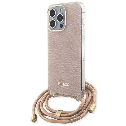 GUESS Crossbody Cord Handy Hülle Case 4G Logo für iPhone 15 Pro Pink