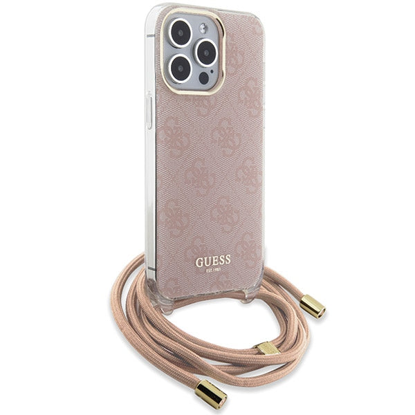 GUESS Crossbody Cord Handy Hülle Case 4G Logo für iPhone 15 Pro Pink