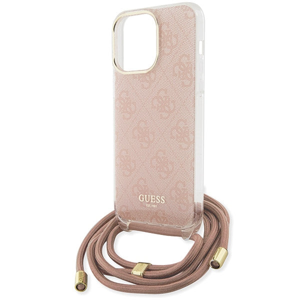 GUESS Crossbody Cord Handy Hülle Case 4G Logo für iPhone 15 Pro Pink