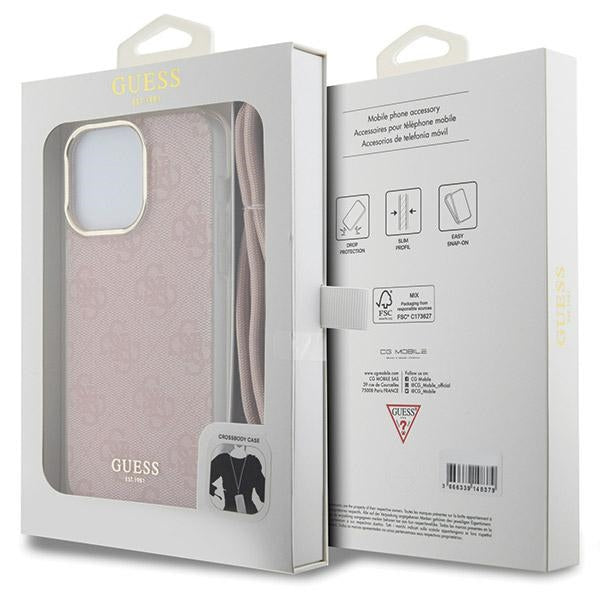GUESS Crossbody Cord Handy Hülle Case 4G Logo für iPhone 15 Pro Pink