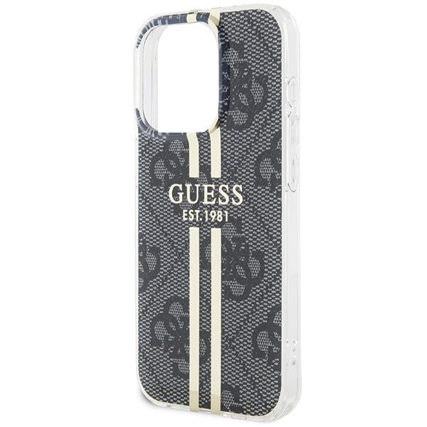 GUESS Handy Hülle Case für iPhone 15 Pro IML 4G Gold Stripe Schwarz