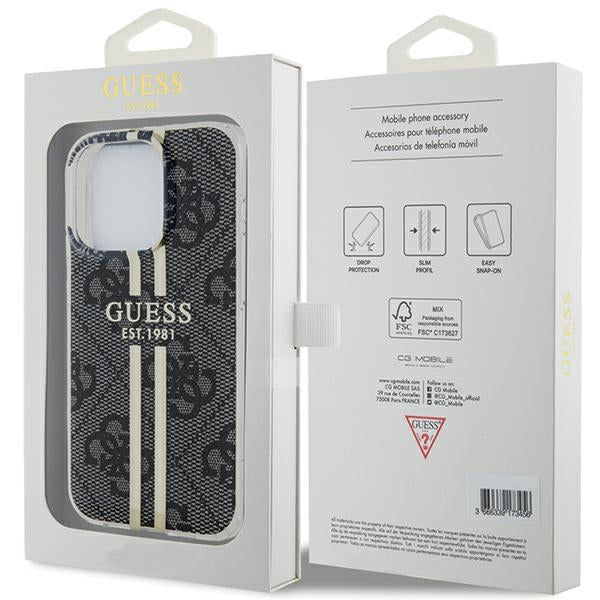 GUESS Handy Hülle Case für iPhone 15 Pro IML 4G Gold Stripe Schwarz