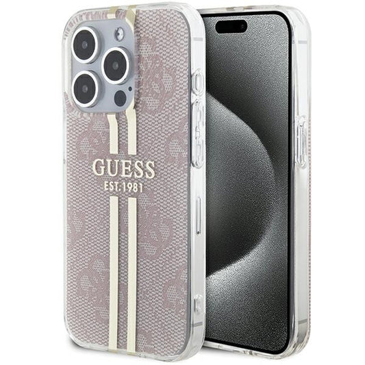 GUESS Handy Hülle Case für iPhone 14 Pro Max IML 4G Gold Stripe Pink