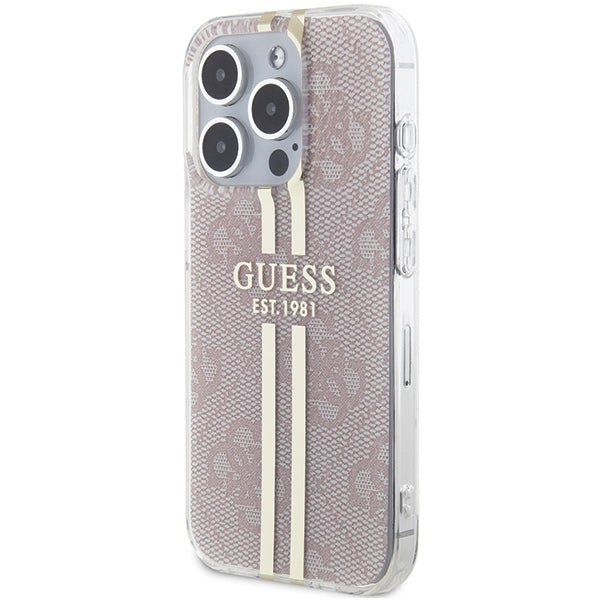 GUESS Handy Hülle Case für iPhone 14 Pro Max IML 4G Gold Stripe Pink