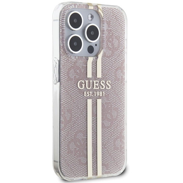GUESS Handy Hülle Case für iPhone 14 Pro Max IML 4G Gold Stripe Pink