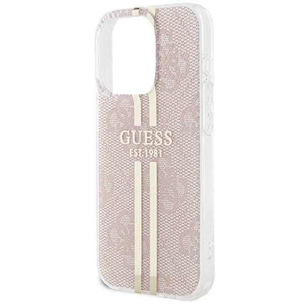 GUESS Handy Hülle Case für iPhone 14 Pro Max IML 4G Gold Stripe Pink