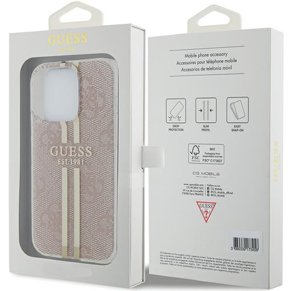 GUESS Handy Hülle Case für iPhone 14 Pro Max IML 4G Gold Stripe Pink