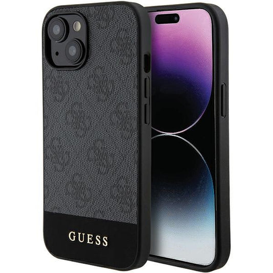 GUESS Handy Hülle Case für iPhone 13 / 14 / 15 Stripe 4G Logo Grau