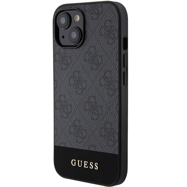 GUESS Handy Hülle Case für iPhone 13 / 14 / 15 Stripe 4G Logo Grau