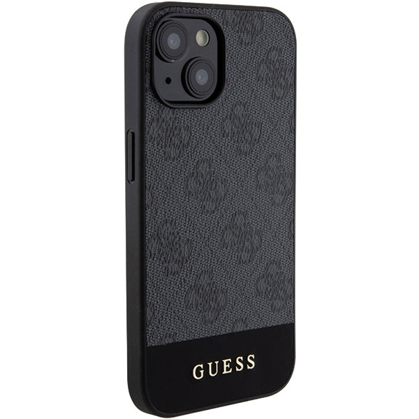 GUESS Handy Hülle Case für iPhone 13 / 14 / 15 Stripe 4G Logo Grau