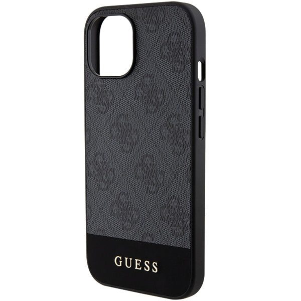 GUESS Handy Hülle Case für iPhone 13 / 14 / 15 Stripe 4G Logo Grau