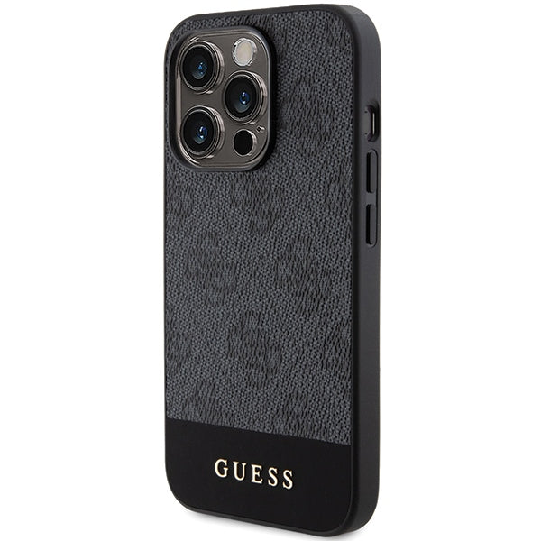 GUESS Handy Hülle Case für iPhone 15 Pro Max Stripe 4G Logo Grau