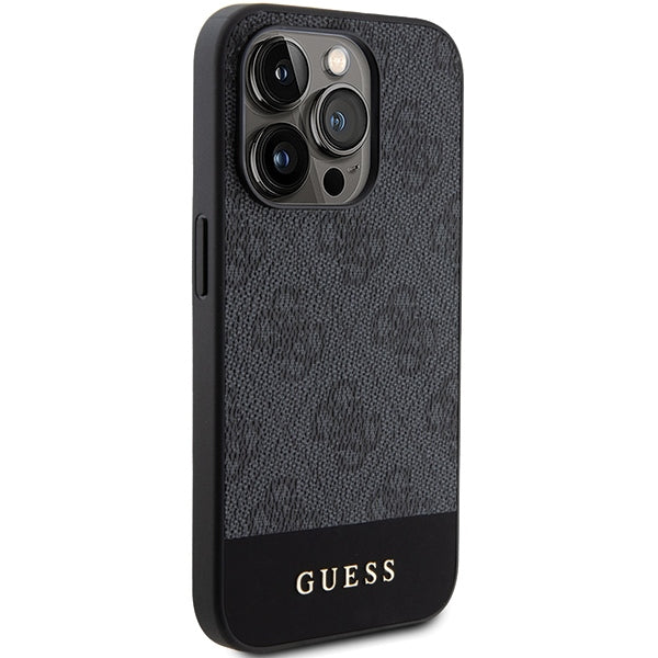 GUESS Handy Hülle Case für iPhone 15 Pro Stripe 4G Logo Grau