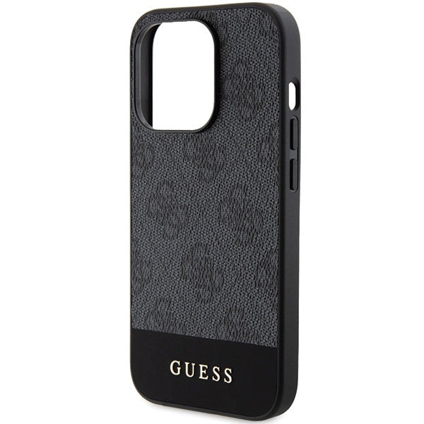 GUESS Handy Hülle Case für iPhone 15 Pro Max Stripe 4G Logo Grau
