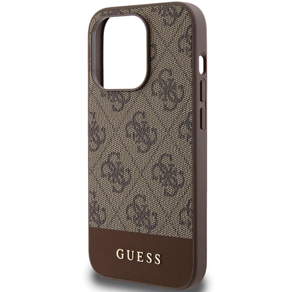 GUESS Handy Hülle Case für iPhone 15 Pro Max Stripe 4G Logo Braun