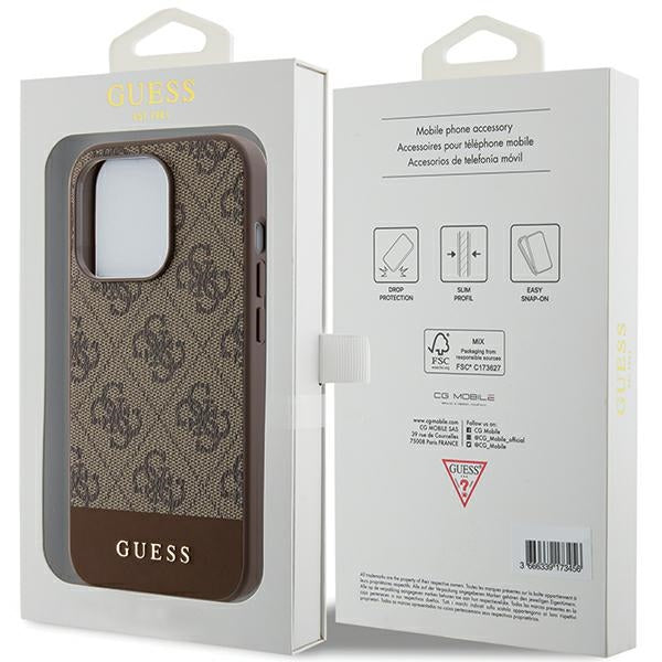 GUESS Handy Hülle Case für iPhone 15 Pro Max Stripe 4G Logo Braun