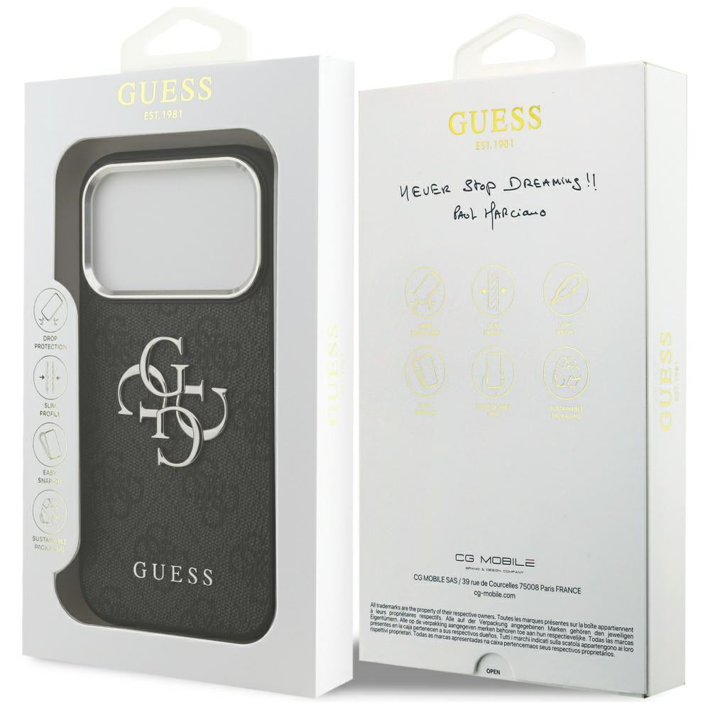 GUESS Handy Hülle Case 4G Big Metall Logo für iPhone 17 Pro Schwarz