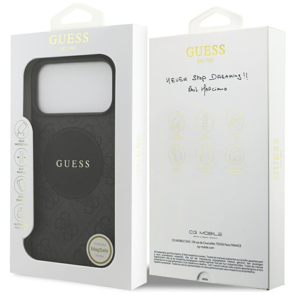 GUESS Handy Hülle Case 4G Circle Logo Magsafe für iPhone 17 Pro Max Schwarz