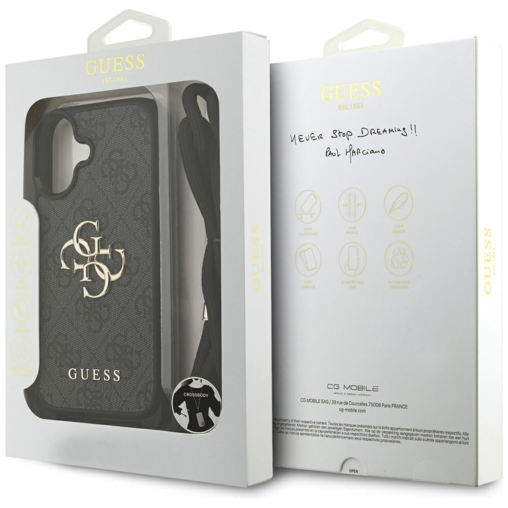 GUESS Crossbody Cord Handy Hülle Case 4G Big Metal Logo für iPhone 17 Schwarz