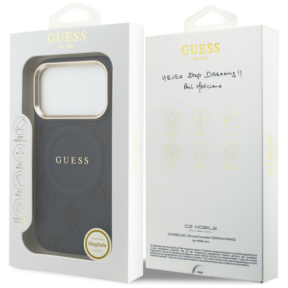 GUESS Handy Hülle Peony Hot Stamp Magsafe Case für iPhone 17 Pro Blau