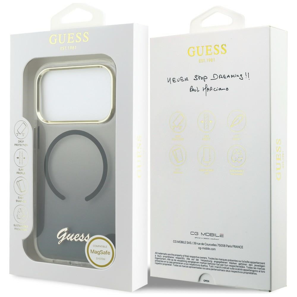 GUESS Handy Hülle IML Gradient Script Metall Magsafe Case für iPhone 17 Pro Schwarz