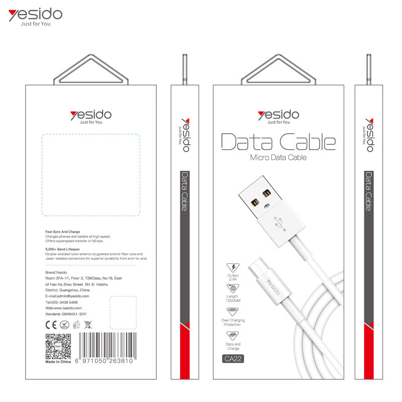 YESIDO CA22 Micro auf USB 1.2 Meter Ladekabel