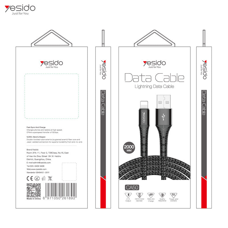 YESIDO CA50 Lightning auf USB 2 Meter Ladekabel