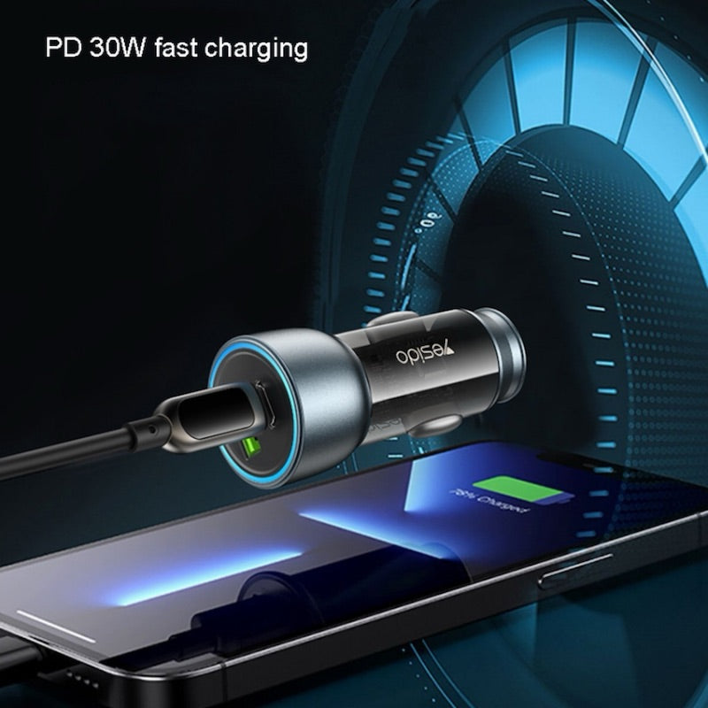 YESIDO Y49 Typ C und 2x USB Auto Ladegerät mit Ladefunktion