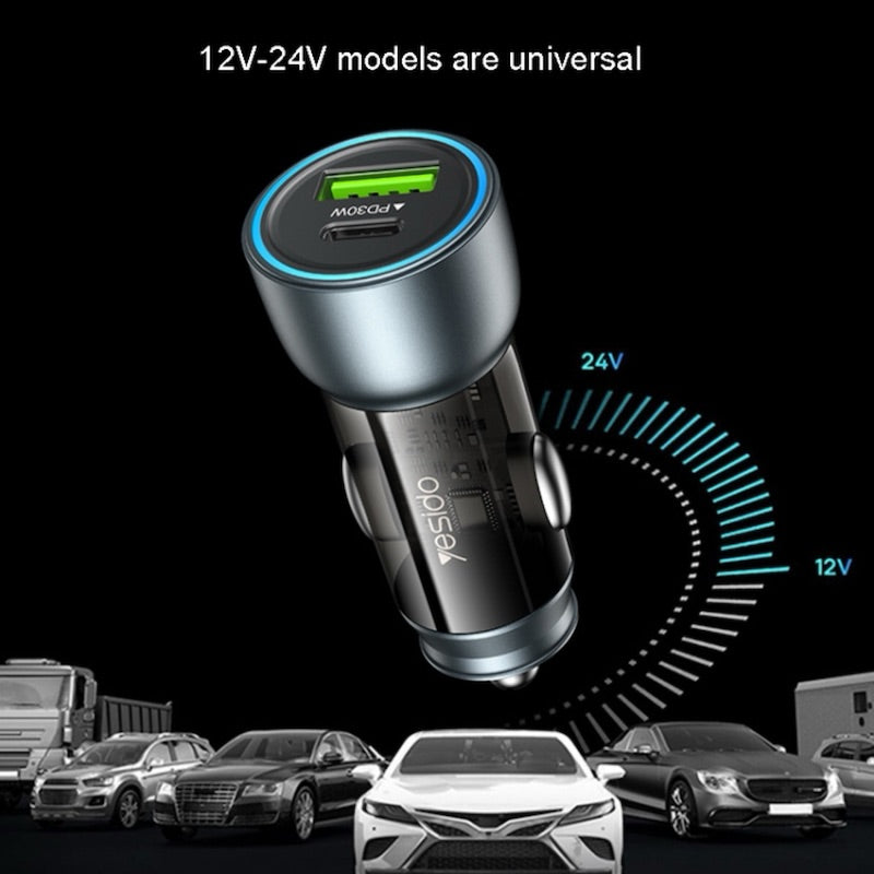YESIDO Y49 Typ C und 2x USB Auto Ladegerät mit Ladefunktion