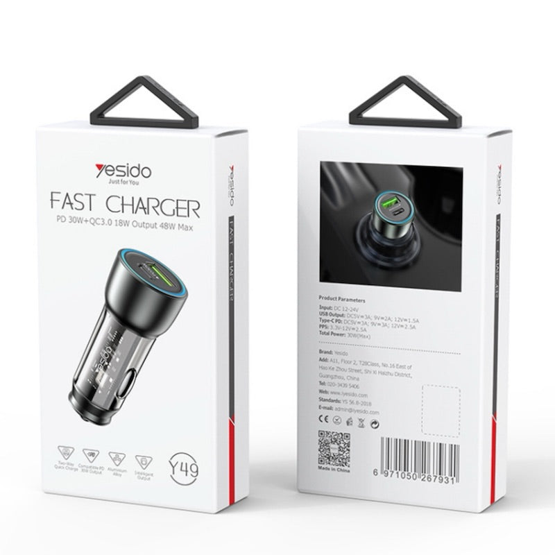 YESIDO Y49 Typ C und 2x USB Auto Ladegerät mit Ladefunktion