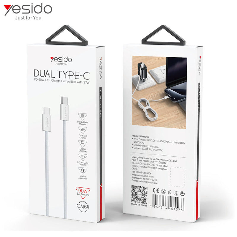 Yesido CA164 Typ C zu Typ C 2 Meter Ladekabel