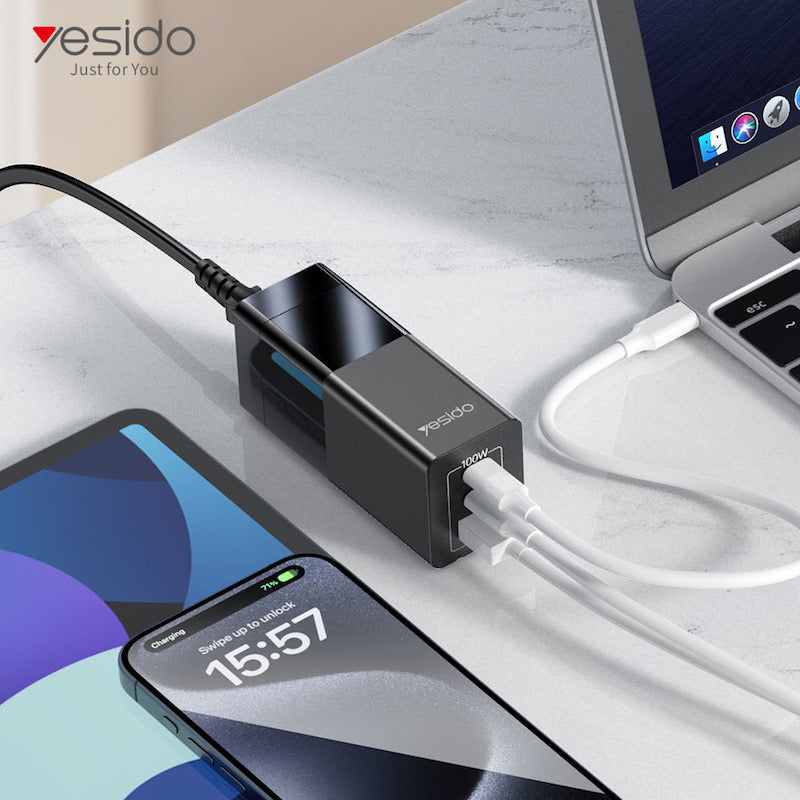 Yesido YC58 Gan Adapter Stecker 100W 2x Typ C und USB Anschluss