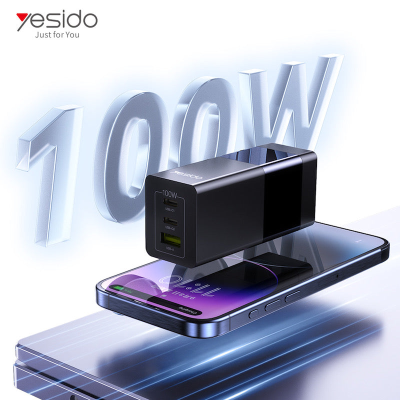 Yesido YC58 Gan Adapter Stecker 100W 2x Typ C und USB Anschluss