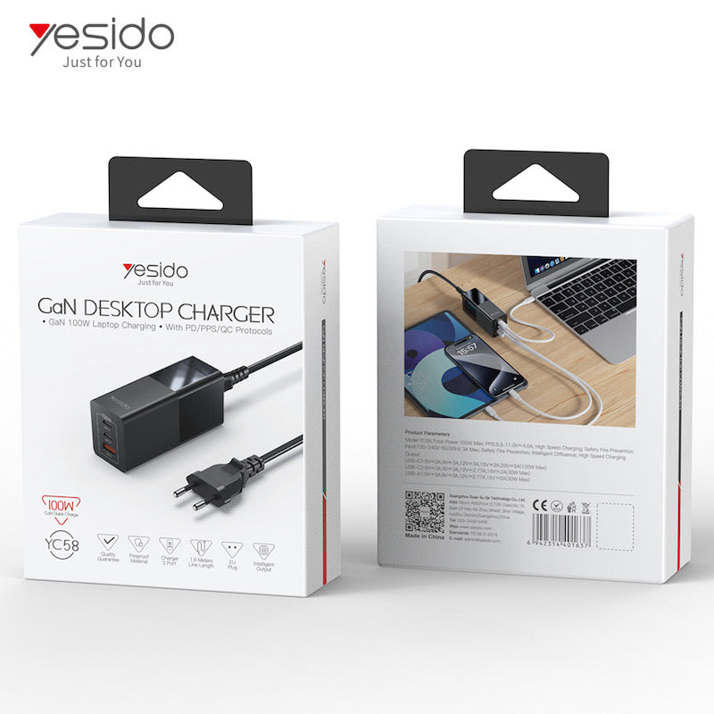 Yesido YC58 Gan Adapter Stecker 100W 2x Typ C und USB Anschluss