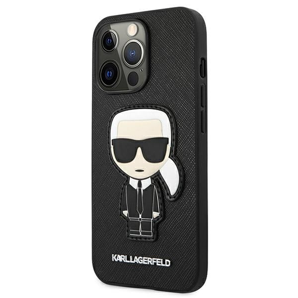 Karl Lagerfels Handy Hülle Case Saffiano Ikonik Karl`s Patch für iPhone 13 / 13 Pro Schwarz