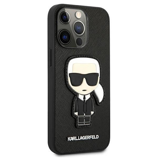 Karl Lagerfels Handy Hülle Case Saffiano Ikonik Karl`s Patch für iPhone 13 / 13 Pro Schwarz