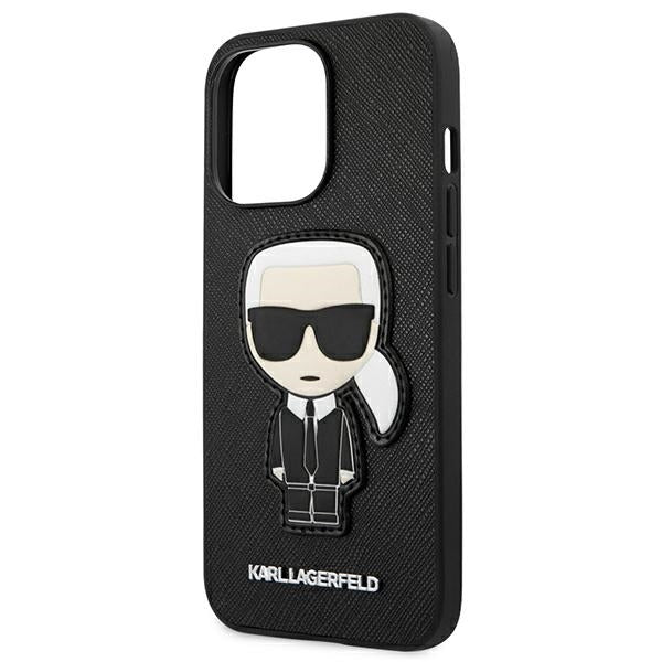 Karl Lagerfels Handy Hülle Case Saffiano Ikonik Karl`s Patch für iPhone 13 / 13 Pro Schwarz