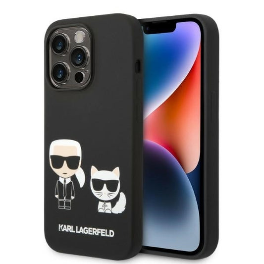 Karl Lagerfeld Magsafe Handy Hülle Case Liquid Silikon Karl & Choupette für iPhone 14 Pro Max Schwarz
