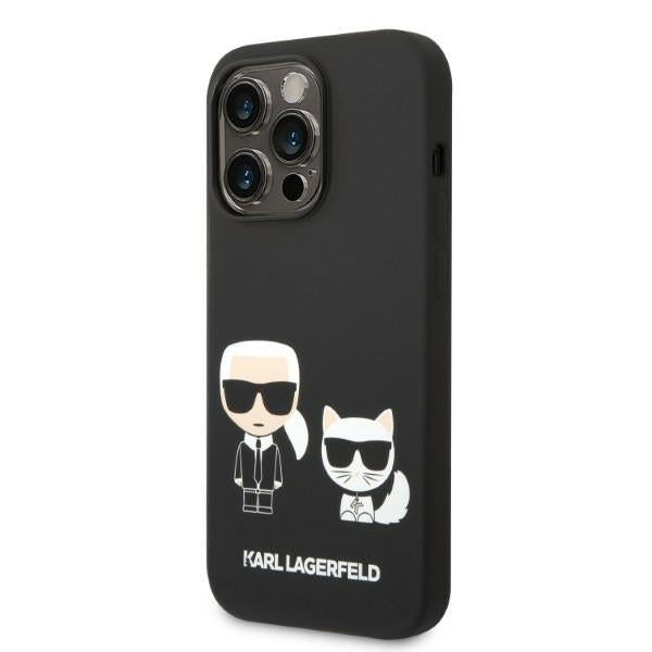 Karl Lagerfeld Magsafe Handy Hülle Case Liquid Silikon Karl & Choupette für iPhone 14 Pro Max Schwarz