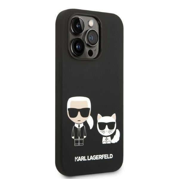 Karl Lagerfeld Magsafe Handy Hülle Case Liquid Silikon Karl & Choupette für iPhone 14 Pro Max Schwarz