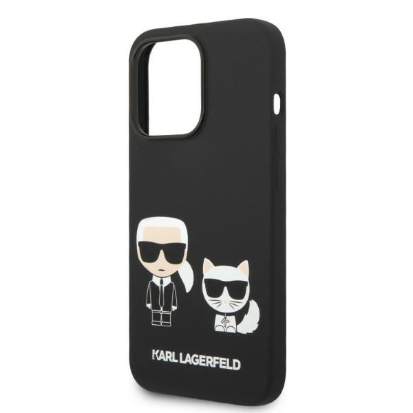 Karl Lagerfeld Magsafe Handy Hülle Case Liquid Silikon Karl & Choupette für iPhone 14 Pro Schwarz