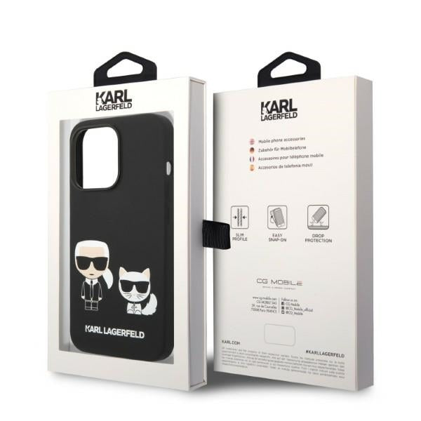 Karl Lagerfeld Magsafe Handy Hülle Case Liquid Silikon Karl & Choupette für iPhone 14 Pro Max Schwarz