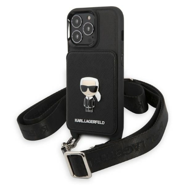 Karl Lagerfeld Crossbody Handy Hülle Case Saffiano Metal Ikonik Karl für iPhone 13 / 13 Pro Schwarz